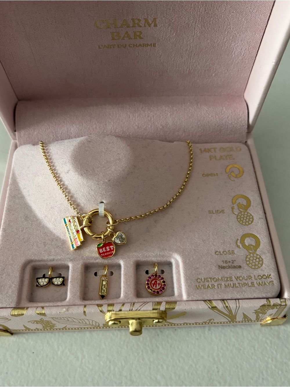 Charm Bar Gold Plated Teacher Charms Necklace